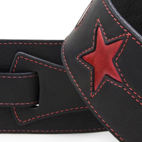 Black/Red Leather Guitar Strap  Handcrafted in Montreal, Canada - Stinger  Straps