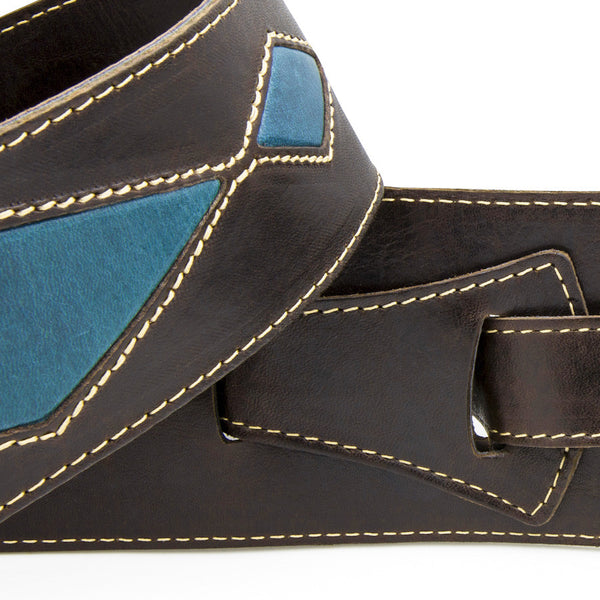 CRAZY HORSE - Chocolate + Turquoise leather guitar strap - Stinger Straps - 2