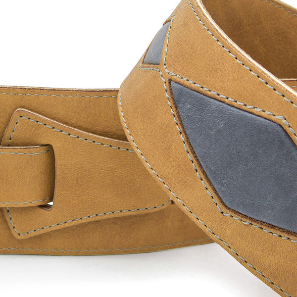 CRAZY HORSE - Tan + Grey leather guitar strap - Stinger Straps - 3