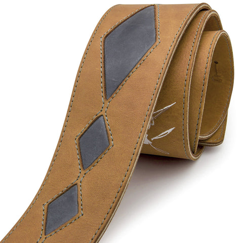CRAZY HORSE - Tan + Grey leather guitar strap - Stinger Straps - 1