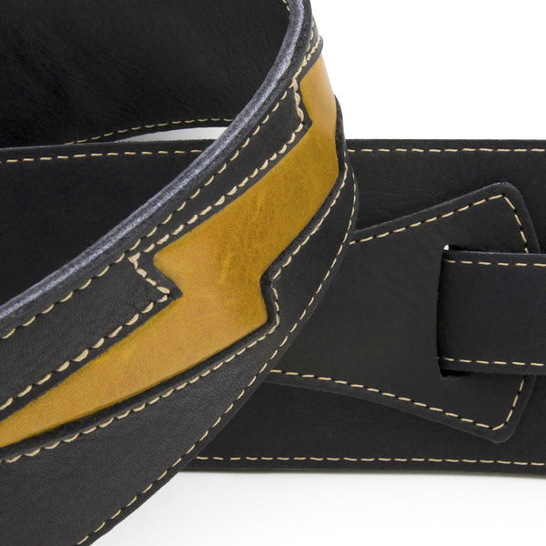 GENERATOR - Black + Mustard leather guitar strap - Stinger Straps - 2