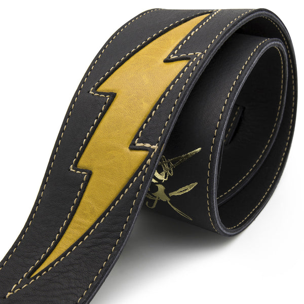 GENERATOR - Black + Mustard leather guitar strap - Stinger Straps - 1