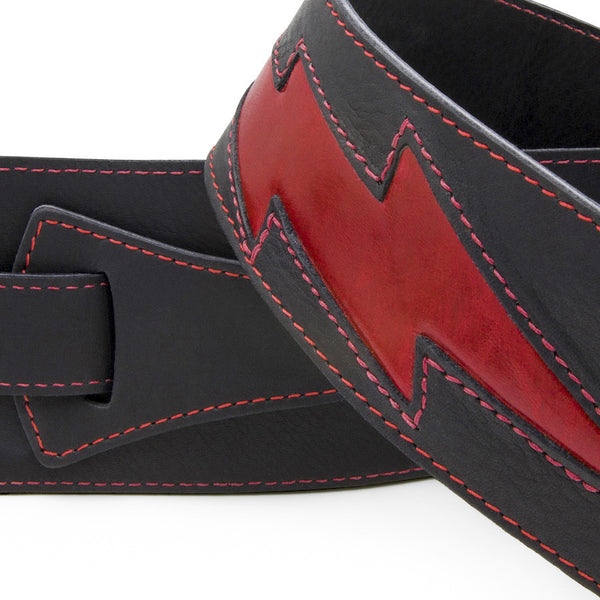 GENERATOR - Black + Fire Red leather guitar strap - Stinger Straps - 2