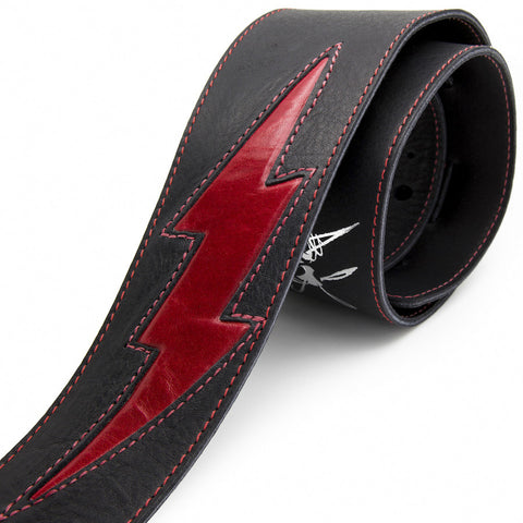 GENERATOR - Black + Fire Red leather guitar strap - Stinger Straps - 1