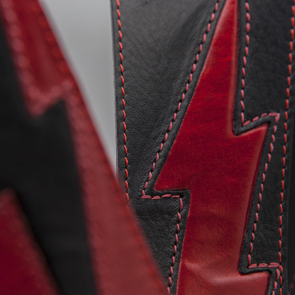 GENERATOR - Fire Red + Black leather guitar strap - Stinger Straps - 3