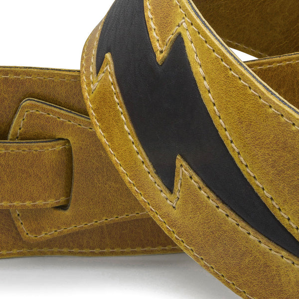 GENERATOR - Mustard + Black leather guitar strap - Stinger Straps - 2