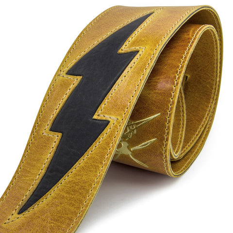 GENERATOR - Mustard + Black leather guitar strap - Stinger Straps - 1