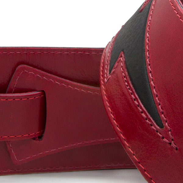 GENERATOR - Fire Red + Black leather guitar strap - Stinger Straps - 2