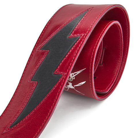 GENERATOR - Fire Red + Black leather guitar strap - Stinger Straps - 1