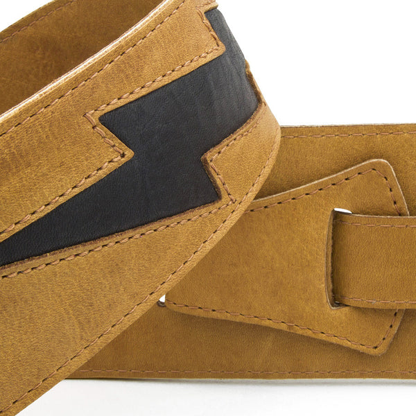 GENERATOR - Tan + Black leather guitar strap - Stinger Straps - 2