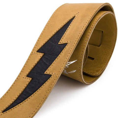 GENERATOR - Tan + Black leather guitar strap - Stinger Straps - 1