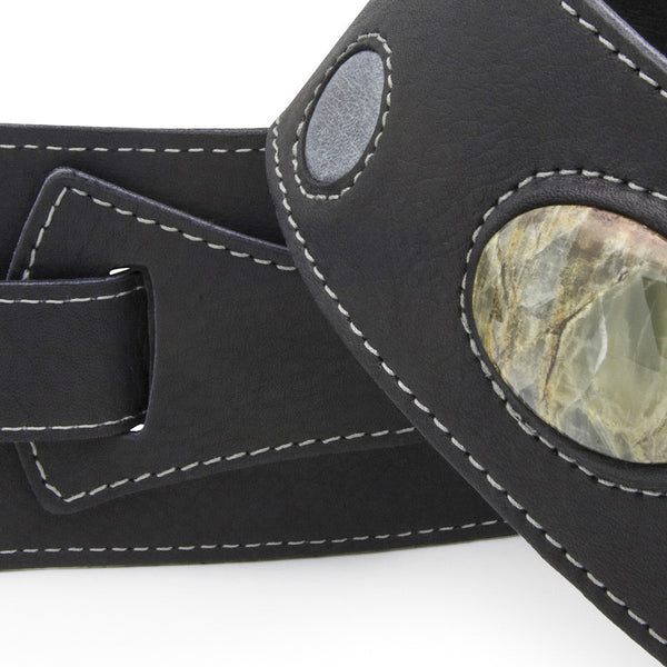 LUV CHILD - Black + Moonstone leather guitar strap - Stinger Straps - 2