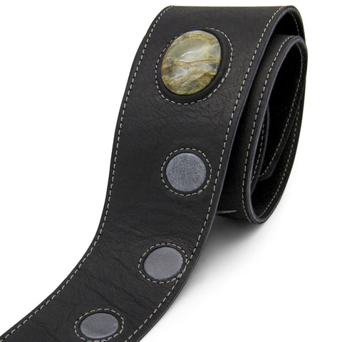 LUV CHILD - Black + Moonstone leather guitar strap - Stinger Straps - 1