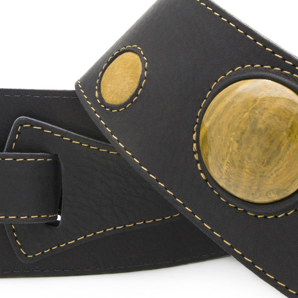 LUV CHILD - Black + Tiger Orange leather guitar strap - Stinger Straps - 2