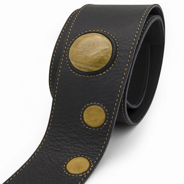 LUV CHILD - Black + Tiger Orange leather guitar strap - Stinger Straps - 1