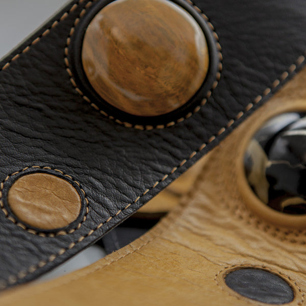 LUV CHILD - Tan + Obsidian leather guitar strap - Stinger Straps - 3