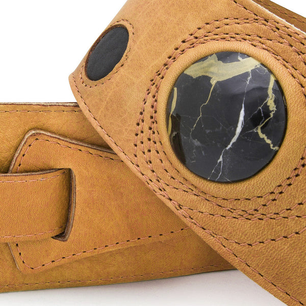 LUV CHILD - Tan + Obsidian leather guitar strap - Stinger Straps - 2