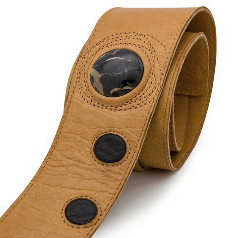 LUV CHILD - Tan + Obsidian leather guitar strap - Stinger Straps - 1