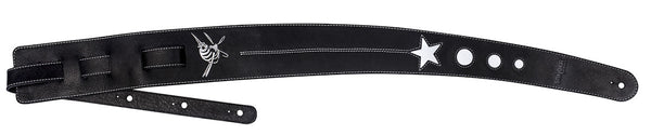 COSMONAUT - Black + White leather guitar strap - Stinger Straps - 4