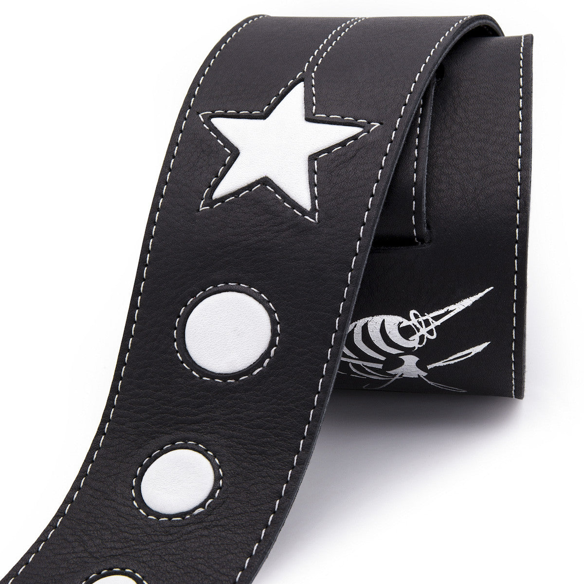 Black/White Leather Guitar Strap  Handcrafted in Montreal, Canada -  Stinger Straps