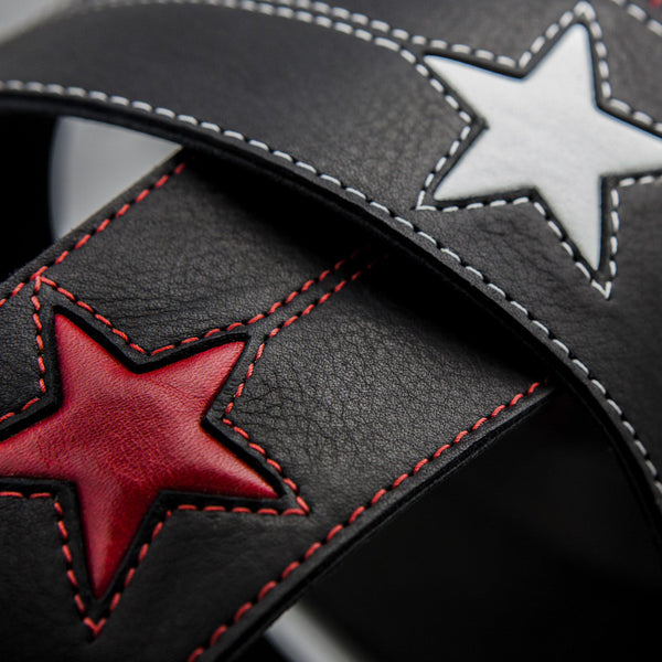 COSMONAUT - Black + Fire Red leather guitar strap - Stinger Straps - 3